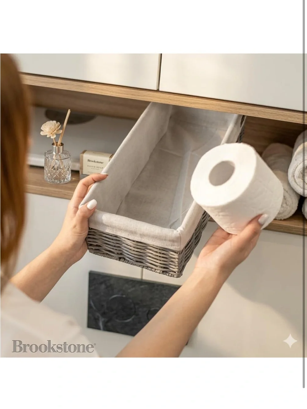Brookstone Gray Wicker Bathroom Organizer Baskets with Liners 2 pack